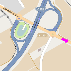 Karte Anschlussstelle Br�hl Bornheim, in Richtung Bornheim fahren